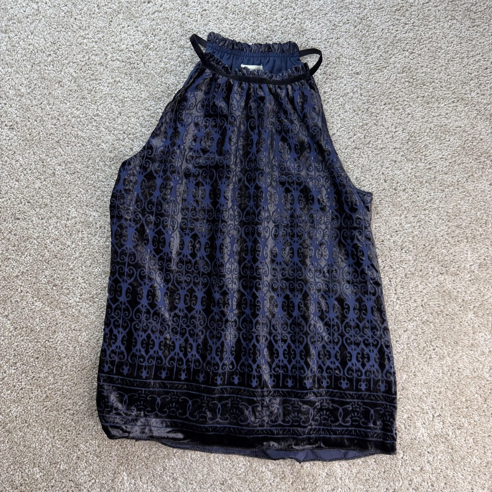 Max Studio Tank Top Womens Small Blue Velvet Geometric Halter Camisole